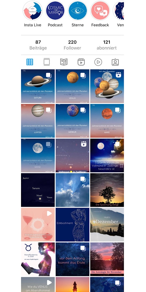 Viele quadratische Bilder mit Planeten 