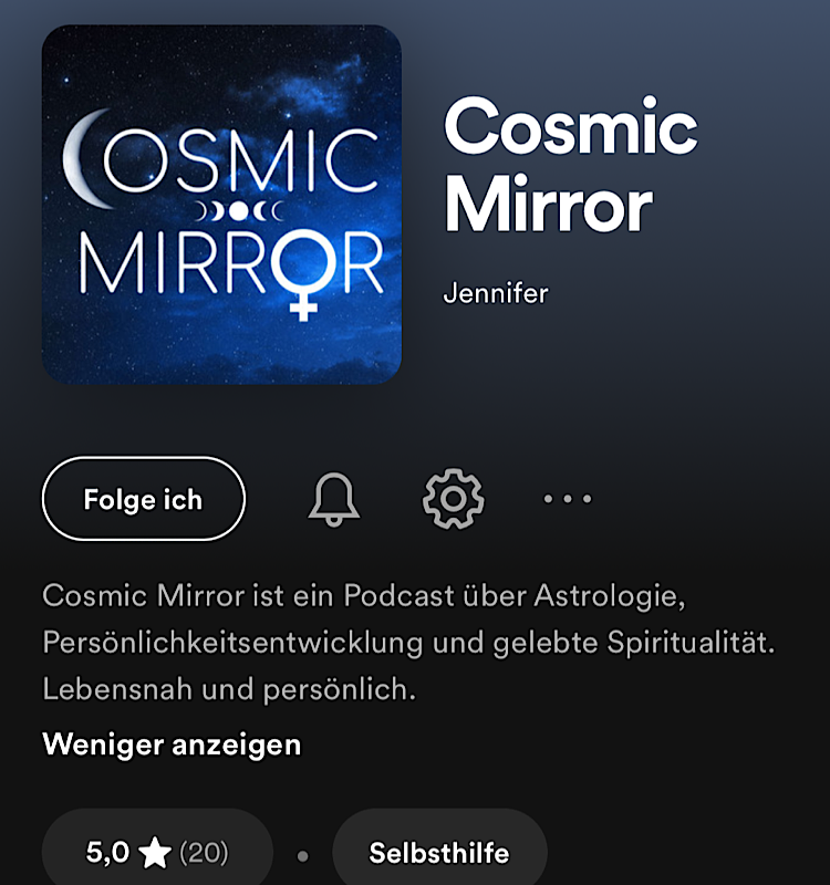 Screenshot Cosmic Mirror Podcast - Beschreibung und Logo